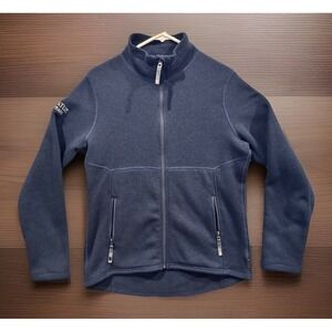 STIO Womens Sweetwater Fleece Jacket Sz L Blue Full Zip Pockets Company Logo